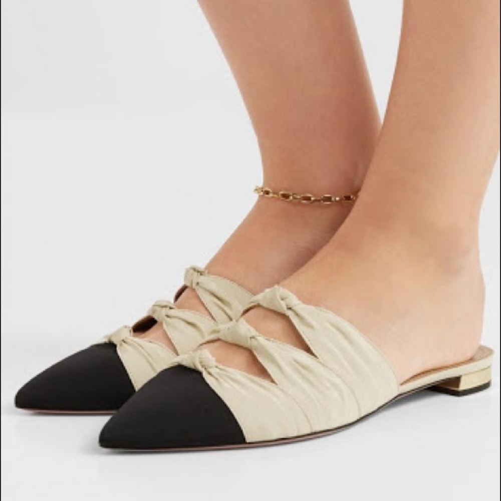 Black Beige Pointed Toe Knot Slides - image 1